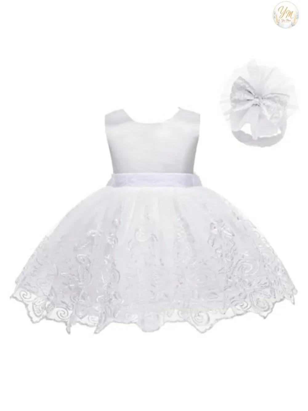 Lace Ruffle Baby Girl Dress with Bow Headband